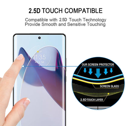 Curved-edge tempered glass screen protector, shown being applied by hand