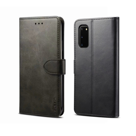 Black horizontal flip leather phone case with card holder and magnetic strap closure