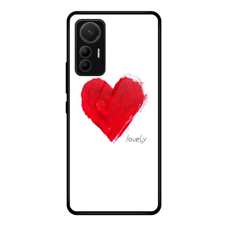 Glass phone case for Xiaomi 12 Lite with painted red heart and “lovely” text