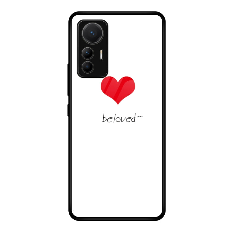 Glass phone case for Xiaomi 12 Lite with painted red heart and “beloved~” text