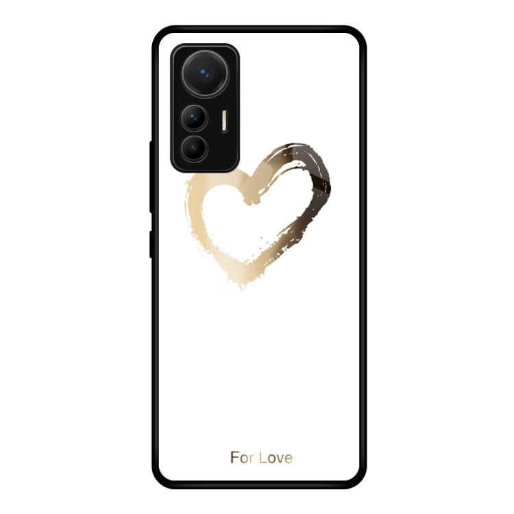 Glass phone case for Xiaomi 12 Lite with white background and gold painted heart