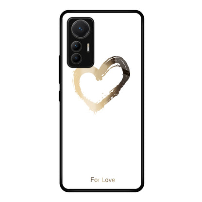 Glass phone case for Xiaomi 12 Lite with white background and gold painted heart