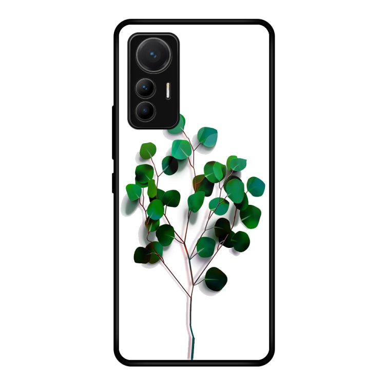 Glass phone case for Xiaomi 12 Lite with green leaf tree design on white