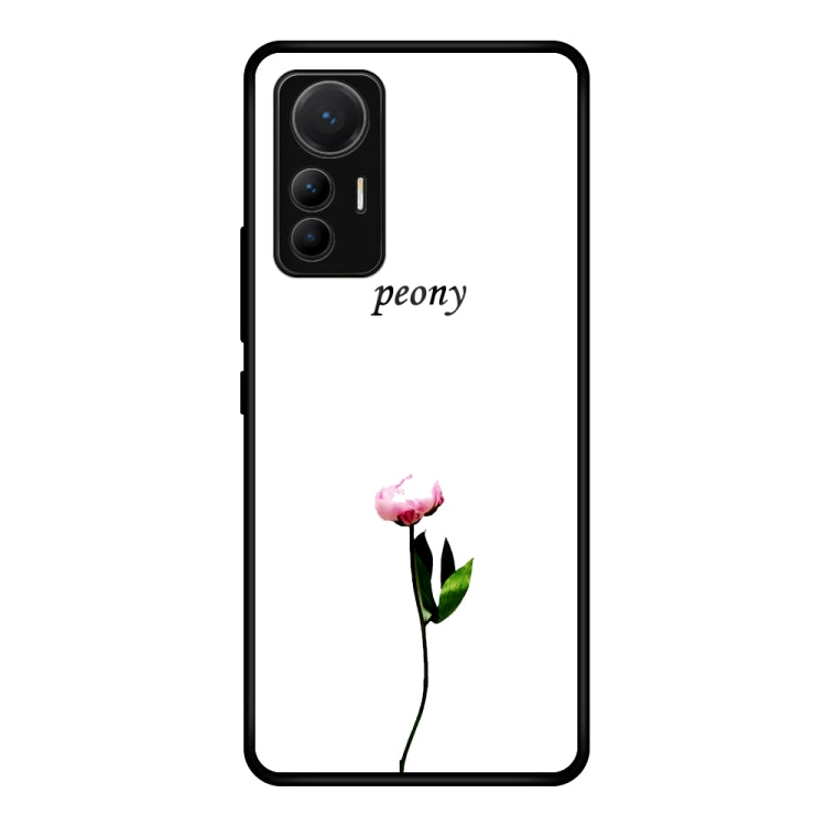Glass phone case for Xiaomi 12 Lite with pink peony flower and “peony” text