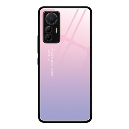 Glass phone case for Xiaomi 12 Lite with pink-to-purple gradient and abstract line art