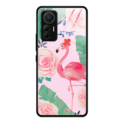Glass phone case for Xiaomi 12 Lite with flamingo and rose floral pattern