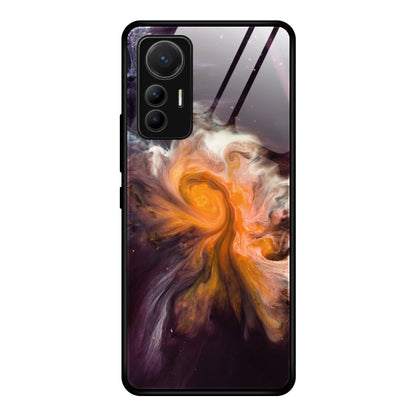 Marble-pattern glass protective phone case for Xiaomi 12 Lite, orange and purple swirl
