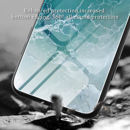 Marble-pattern glass protective phone case for Xiaomi 12 Lite, teal marble close-up