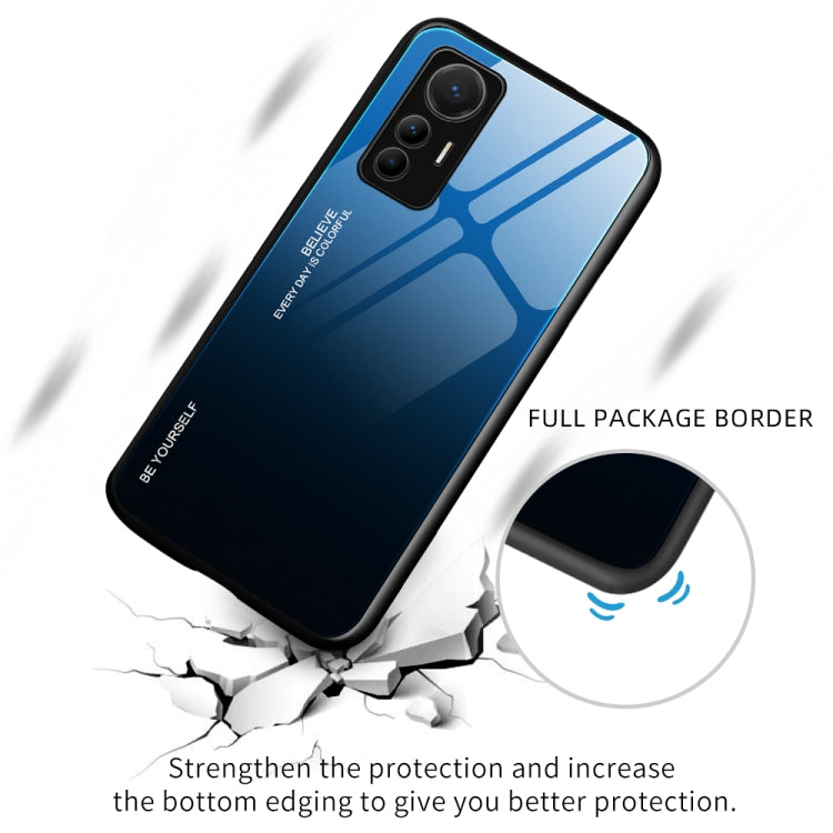 Gradient glass phone case with raised border design and triple-camera cutouts