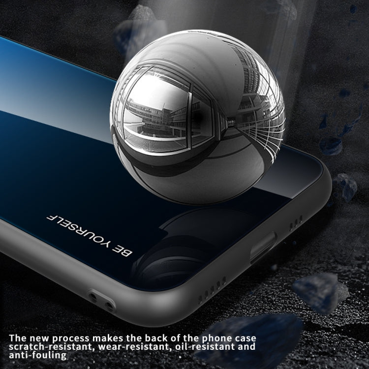 Gradient glass phone case with reflective dark finish and camera cutouts