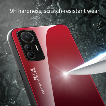 Red gradient glass phone case with triple camera cutout and raised edges