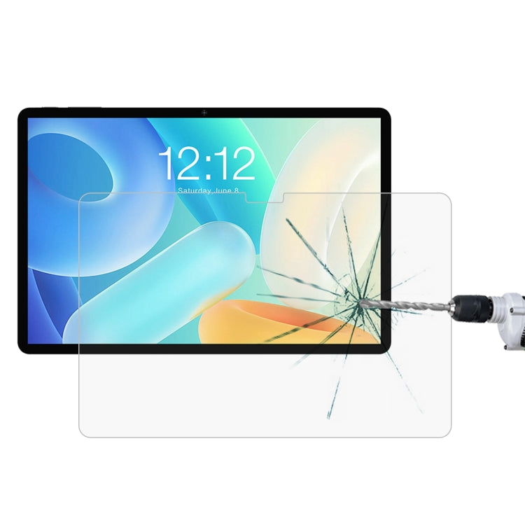 Tablet tempered glass screen protector film, shown over cracked screen for protection