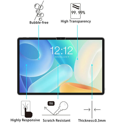 Tablet tempered glass screen protector film, 9H scratch resistant with bubble-free design