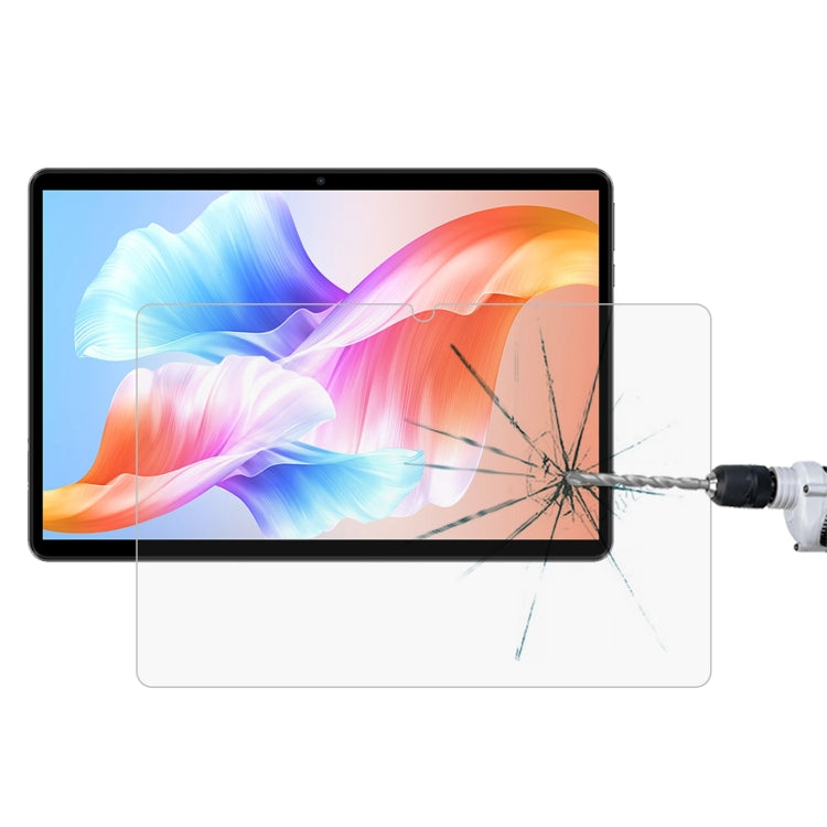 Tablet tempered glass screen protector film, shown covering cracked tablet display