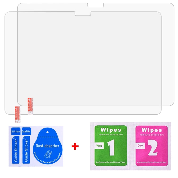 2-pack tempered glass screen protector with cleaning wipes and dust-absorber sticker