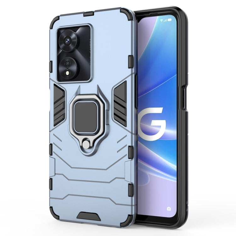 Navy blue shockproof phone case with magnetic ring holder and rugged bumper edges