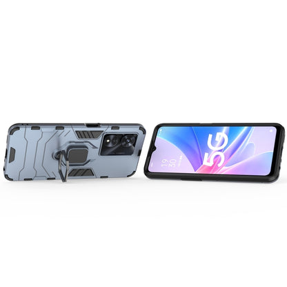 Navy blue shockproof phone case with magnetic ring stand; phone shown in profile