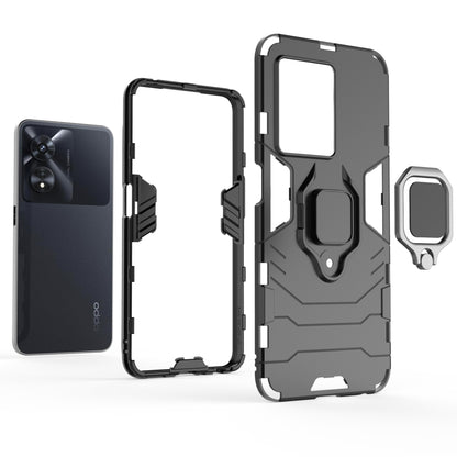Black shockproof phone case with magnetic ring holder; back and front shell shown