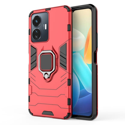 Red shockproof phone case with magnetic ring holder; rugged frame with side grips