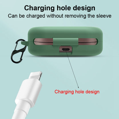 Green silicone earphone case with charging port hole and attached lanyard