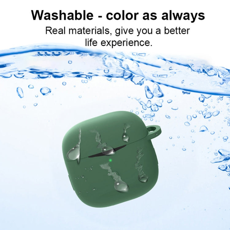 Waterproof silicone earbuds case with clip, shown under splashing water
