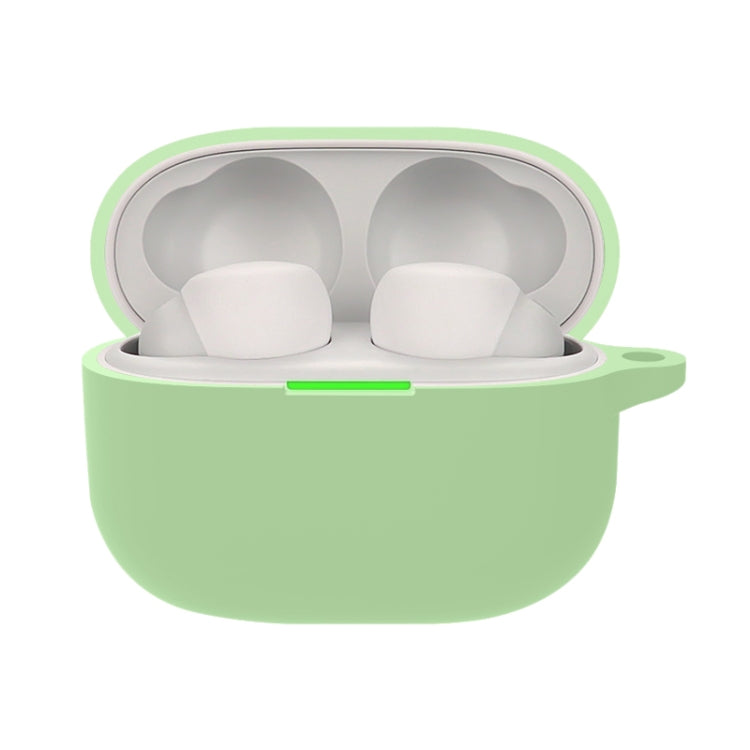 Matcha green silicone earbuds case with open lid and earbud holders