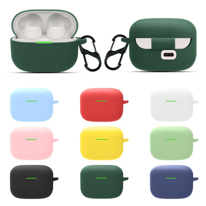 Silicone earbud cases in multiple colors, showing lanyard and charging case view