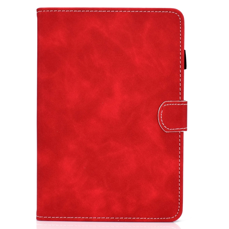 Red cowhide texture smart leather tablet case with side flip pocket and stitching