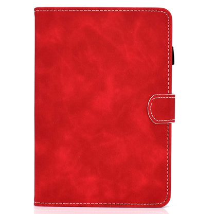 Red cowhide texture smart leather tablet case with side flip pocket and stitching