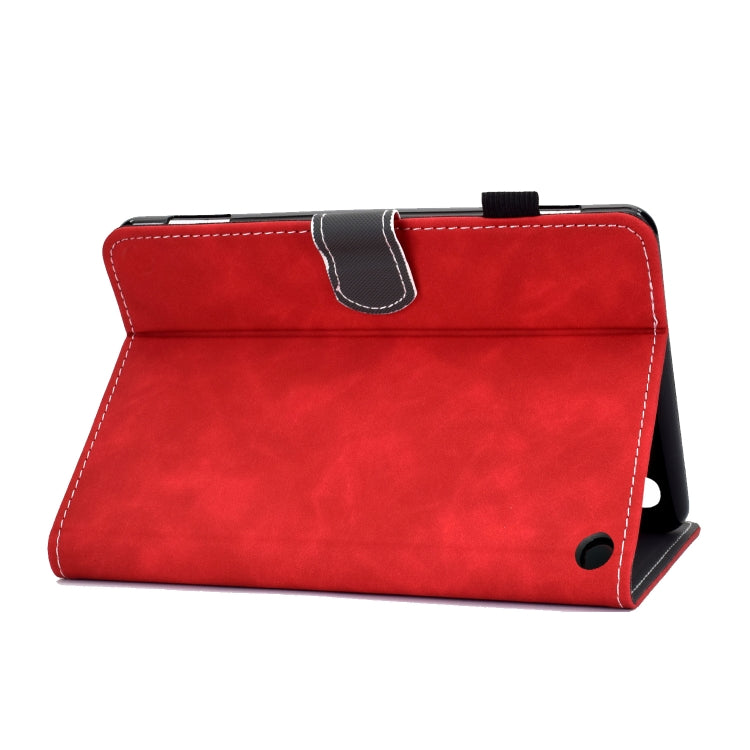 Red cowhide texture smart leather tablet case with fold stand and top strap tab