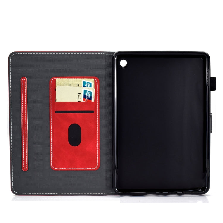 Black smart leather tablet case with red card slots and open cover for tablet