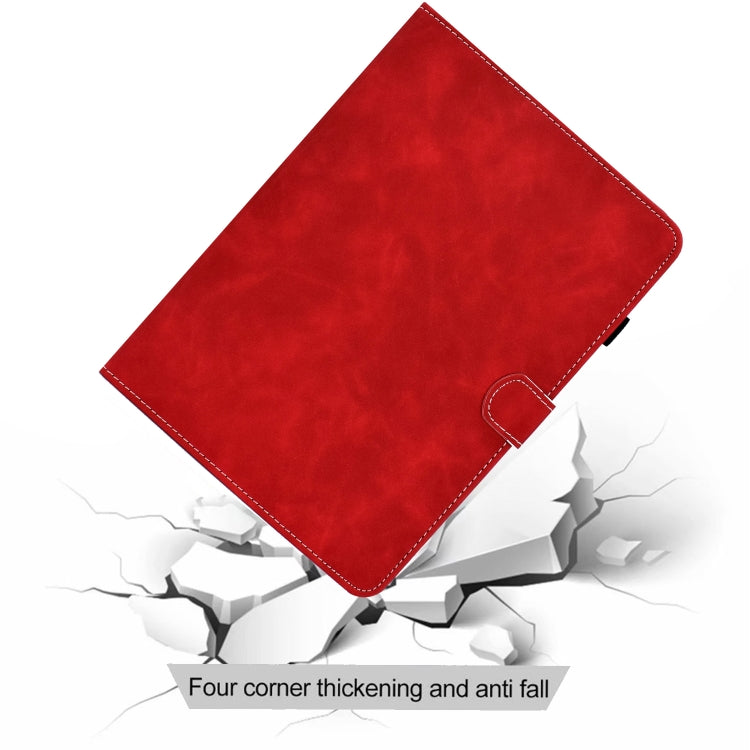 Red cowhide texture smart leather tablet case with stitched edges and fold cover