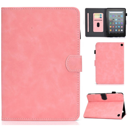 Light pink cowhide texture smart leather tablet case with side flip pocket and stitching