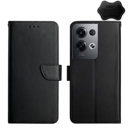 Black leather flip phone case front and back view with camera cutout and flap.