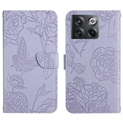 Purple butterfly-embossed flip leather phone case with card pocket and magnetic flap