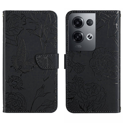 Black embossed butterfly flip leather phone case with camera-cutout detail
