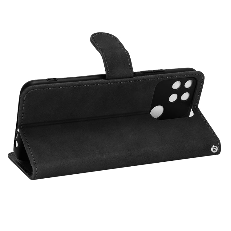 Black magnetic flip leather phone case with kickstand flap and card slot window