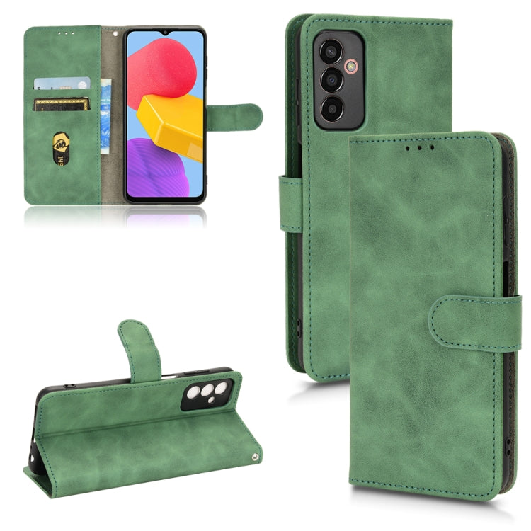 Magnetic flip leather phone case in green, wallet-style with card slots and camera cutout.
