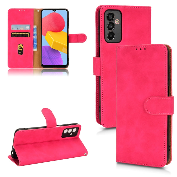 Magnetic flip leather phone case in rose red, wallet-style with card slots and camera cutout.