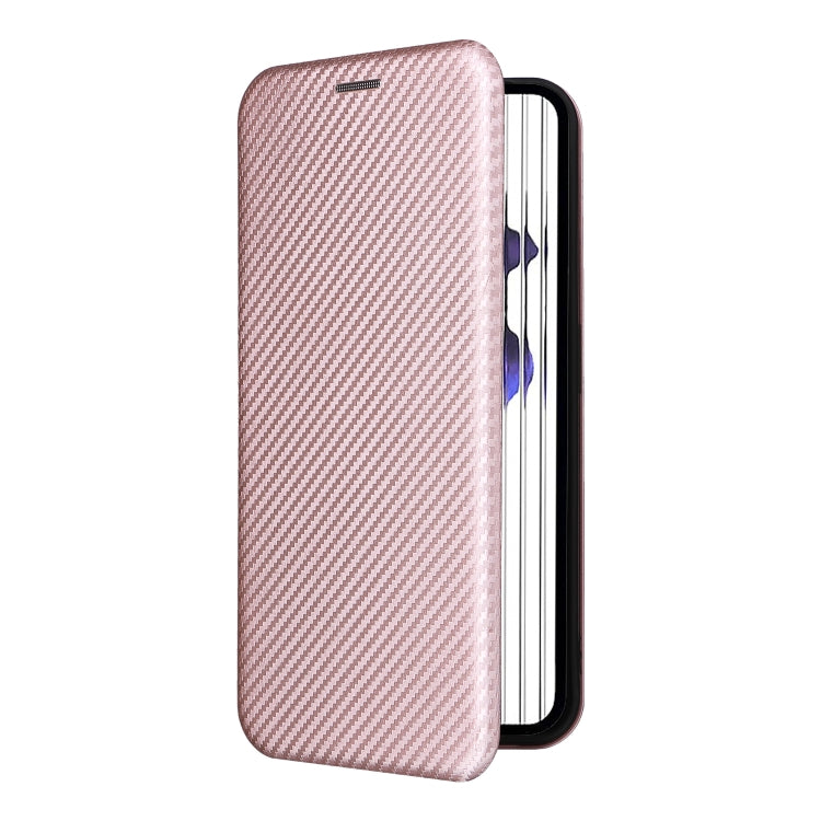 Pink carbon fiber texture flip phone case with magnetic clasp, slim open front cover