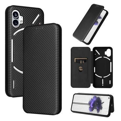 Black carbon fiber texture flip phone case with magnetic closure and cartoon face accents