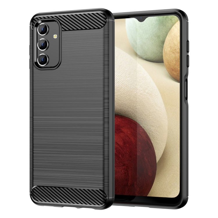 Black rugged TPU phone case with brushed texture and carbon-fiber pattern corner accents