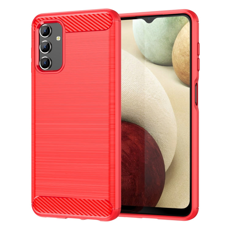 Red rugged TPU phone case with brushed texture and carbon-fiber pattern corner accents