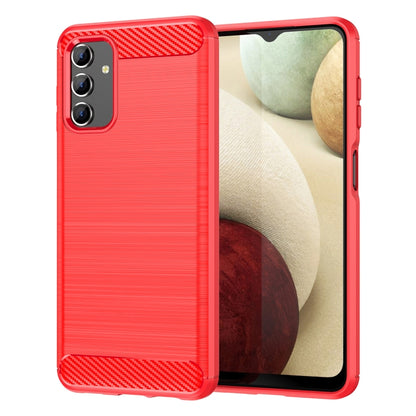 Red rugged TPU phone case with brushed texture and carbon-fiber pattern corner accents