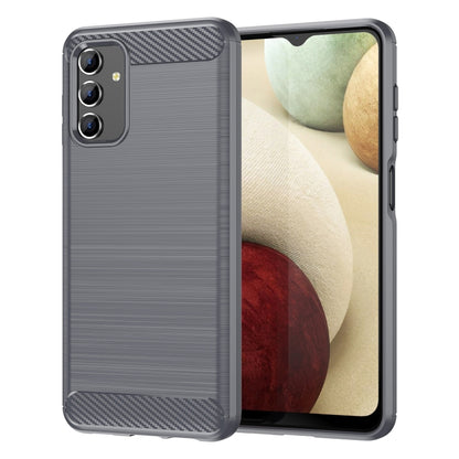 Grey rugged TPU phone case with brushed texture and carbon-fiber pattern corner accents