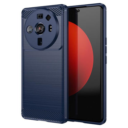 Brushed carbon fiber TPU phone case, navy blue, textured back with camera cutouts