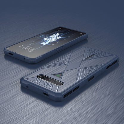 Dark blue shockproof phone case with side port openings and textured back