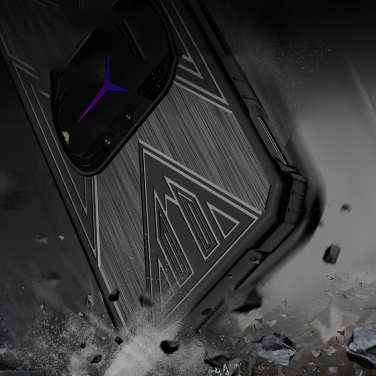 Dark rugged phone case with geometric pattern and raised shockproof corners