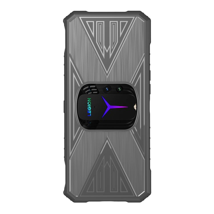 Grey rugged TPU phone case with geometric brushed pattern and camera window