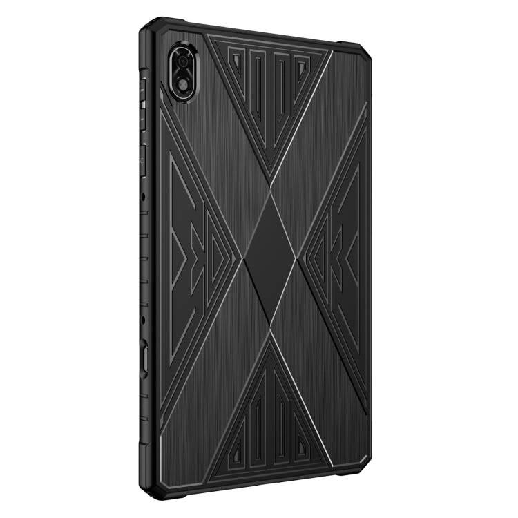 Shockproof TPU tablet case back with textured geometric armor design, dark grey